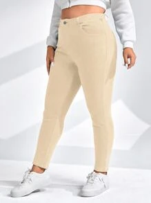 Jeans ajustados de talle alto - Beis - Ver 5