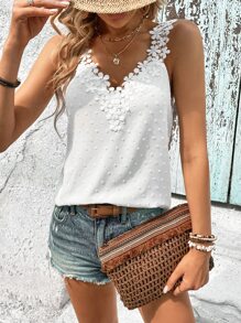SHEIN LUNE Canotta con pois pannello in pizzo guipure