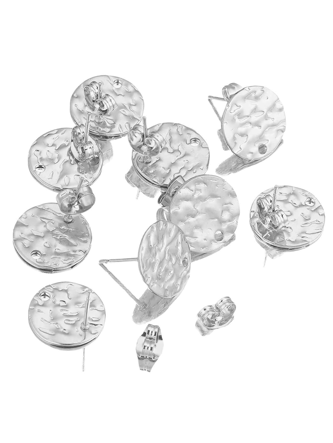 10pcs Embossing Made Stainless Steel Round Stud Earring Posts With Hole Gold Tone DIY Earrings Jewelry Making Supplies Wholesale