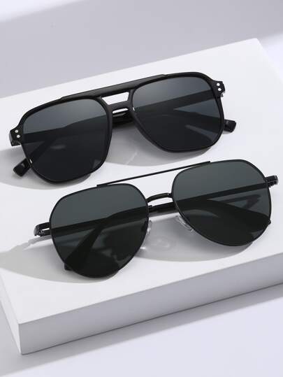 2 piezas Gafas de sol con marco de plástico para piloto, clásicas y sin fecha de caducidad, con protección UV para vacaciones tropicales en la playa, conducción, camping, accesorios de playa bohemios y elegantes para verano, vacaciones, exteriores y viajes