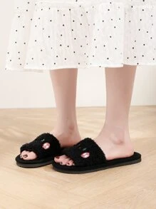 女式卡通刺繡家居拖鞋學院風織物臥室拖鞋