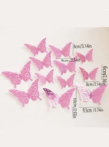 12pcs Hollow Out Butterfly Sticker, Modern Paper Pink Self Adhesive 3D Butterfly Wall Decor For Home - Pink - View 3