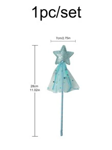 1pc Star Design Wand Stick, Glitter Polyester Stick For Party - Blue - View 3