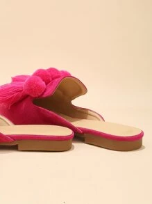 Bailarinas con puntera puntiaguda, decoración de pompones y flecos para mujer en otoño/invierno, bailarinas de mula de ante sintético con estilo funky - Rosa Fucsia - Ver 4