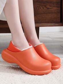 Women Plush Inside Clogs, Funky Orange EVA Warm Clogs - Orange - View 4