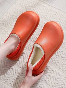 Women Plush Inside Clogs, Funky Orange EVA Warm Clogs - Orange - View 5