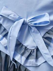 1pc Bow Decor Ruffle Trim Duvet Cover Set, Romantic Polyester Bedding Set For Home - Blue - View 8