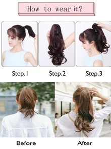 Long Curly Ponytail Synthetic Hair Extension - Rust Brown - View 3