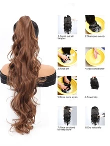 Long Curly Ponytail Synthetic Hair Extension - Rust Brown - View 7