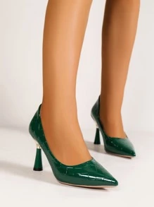 秋冬裸色尖头高跟女鞋，细跟设计，长时间穿着舒适，性感低帮礼服鞋，黑色专业办公鞋，风格独特，优雅，适合派对穿着。 - 綠色 - 查看 4