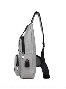 Mini Letter Patch Sling Bag Grey Pocket Front Adjustable Strap For Daily - Grey - View 5