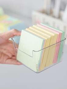 1入組透明文具收納盒簡單多用途桌面便簽架記事本收納盒 - 無色 - 查看 2