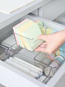 1入組透明文具收納盒簡單多用途桌面便簽架記事本收納盒 - 無色 - 查看 4