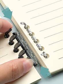 Wen gu 1pc Plaid Pattern Loose-leaf Notebook, Simple Portable Binder Loose Leaf Journal For School, Office - White - View 2