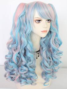 合成頭髮雙馬尾洛麗塔角色扮演假髮劉海24英寸長捲曲彈性藍色和粉色混合2個可拆卸馬尾角色扮演假髮雙爪夾馬尾假髮無膠耐熱纖維頭髮高密度自然馬尾辮假髮女式女孩裝扮假髮適合化裝萬聖節化裝舞會道具成人或兒童動漫漫畫服裝角色扮演假髮節日禮物和1入組假髮帽 - 彩色 - 查看 4