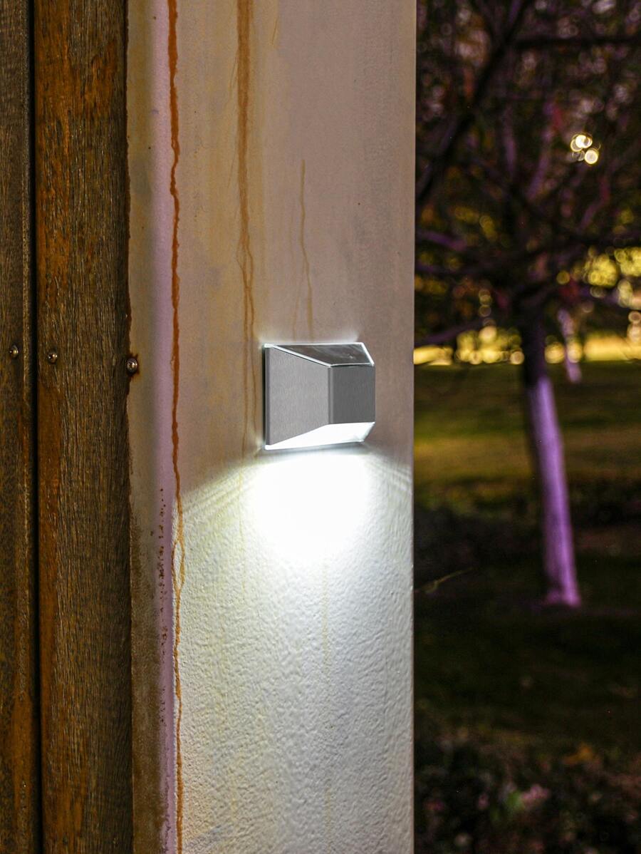 1pc Wall Mounted Solar Lantern, Modern Stainless Steel Outdoor Solar Lantern For Garden - White - View 1