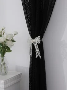1pc White Curtain Tieback, Modern Polyester Faux Pearl & Bow Decor Curtain Strap Tie For Home - Beige - View 3