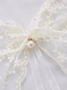 1pc White Curtain Tieback, Modern Polyester Faux Pearl & Bow Decor Curtain Strap Tie For Home - Beige - View 7