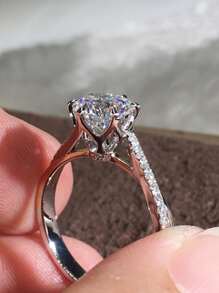 方晶鋯石裝飾戒指 - 銀色 - 查看 2