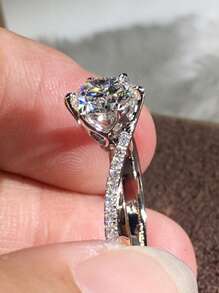 方晶鋯石裝飾戒指 - 銀色 - 查看 4