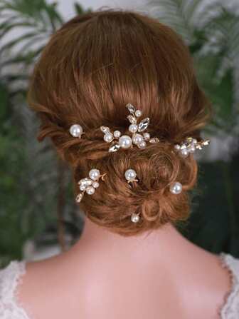7 件装水钻和人造珍珠装饰新娘发夹适用于婚礼复古优雅头饰