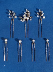 7 chiếc kẹp tóc cô dâu đính đá và ngọc trai giả, kiểu dáng cổ điển, thanh lịch, thích hợp cho đám cưới hoặc ngày Valentine. - Vàng - Xem 3