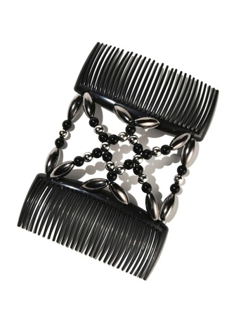 1 pente mágico elástico preto brilhante com contas em formato de elipse para mulheres, ideal para penteados rápidos, uso casual, pente lateral, material escolar, casamentos e acessórios de cabelo.