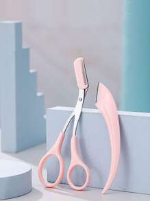 2入組修眉刀和剪刀帶梳子套裝,眉剪適合女士修眉刀剪刀帶梳子眉毛塑形切梳子剪刀防滑指夾除毛美妝配件適合男士女士 - 彩色 - 查看 1