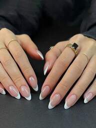 24 uñas postizas almendradas largas con diseño minimalista pintadas de blanco con acabado glossy francés+1 gel Jelly+1 lima. Suministros para uñas de presión uñas falsas uña falsa uña acrílica