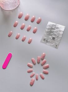 使用24入組短方形白色條紋假指甲和1張膠帶和1入組指甲銼打造迷人魅力 - 彩色 - 查看 2