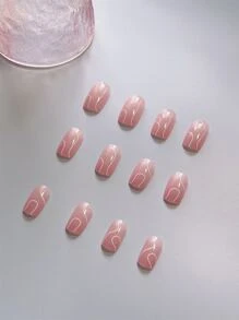 使用24入組短方形白色條紋假指甲和1張膠帶和1入組指甲銼打造迷人魅力 - 彩色 - 查看 3