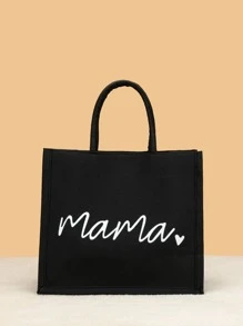 Bolsa de compras pequeña con gráfico de letras, casual, regalo del Día de la Madre para mamá, bolsa escolar para graduados, adolescentes, estudiantes de primer, segundo, tercer y cuarto año de universidad, secundaria y preparatoria, perfecta para exteriores, viajes y regreso a clases, regalos únicos para la abuela, mejores regalos de Acción de Gracias para la familia - Negro - Ver 2