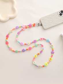 Floral Decor Beaded Phone Lanyard - Multicolor - View 2