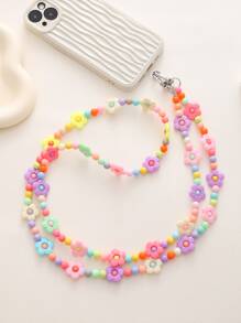 Floral Decor Beaded Phone Lanyard - Multicolor - View 3
