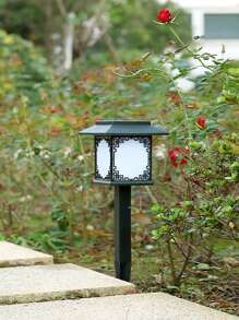 1 pieza Lámpara solar para césped de ABS, luz solar en forma de linterna modernista para sendero de jardín, iluminación exterior para jardín, patio y área - Amarillo - Ver 6