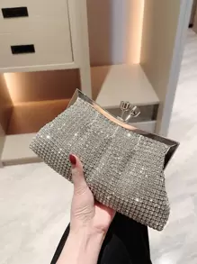 1 pieza Embrague de novia de lujo para mujer totalmente enjoyado con cristales, bolso de mano formal glamoroso con cristales brillantes, accesorio de vestido de noche exquisito adecuado para bodas, eventos formales, fiestas, cumpleaños - regalo perfecto - Plateado - Ver 2