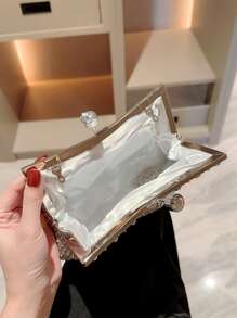 1 pieza Embrague de novia de lujo para mujer totalmente enjoyado con cristales, bolso de mano formal glamoroso con cristales brillantes, accesorio de vestido de noche exquisito adecuado para bodas, eventos formales, fiestas, cumpleaños - regalo perfecto - Plateado - Ver 4