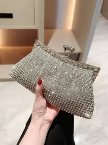 1 pieza Embrague de novia de lujo para mujer totalmente enjoyado con cristales, bolso de mano formal glamoroso con cristales brillantes, accesorio de vestido de noche exquisito adecuado para bodas, eventos formales, fiestas, cumpleaños - regalo perfecto - Plateado - Ver 6