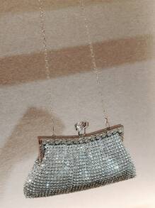 1 pieza Embrague de novia de lujo para mujer totalmente enjoyado con cristales, bolso de mano formal glamoroso con cristales brillantes, accesorio de vestido de noche exquisito adecuado para bodas, eventos formales, fiestas, cumpleaños - regalo perfecto - Plateado - Ver 7