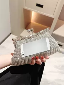 1 pieza Embrague de novia de lujo para mujer totalmente enjoyado con cristales, bolso de mano formal glamoroso con cristales brillantes, accesorio de vestido de noche exquisito adecuado para bodas, eventos formales, fiestas, cumpleaños - regalo perfecto - Plateado - Ver 8
