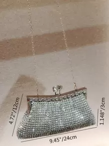 1 pieza Embrague de novia de lujo para mujer totalmente enjoyado con cristales, bolso de mano formal glamoroso con cristales brillantes, accesorio de vestido de noche exquisito adecuado para bodas, eventos formales, fiestas, cumpleaños - regalo perfecto - Plateado - Ver 9