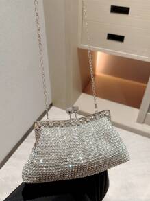 1 pieza Embrague de novia de lujo para mujer totalmente enjoyado con cristales, bolso de mano formal glamoroso con cristales brillantes, accesorio de vestido de noche exquisito adecuado para bodas, eventos formales, fiestas, cumpleaños - regalo perfecto - Plateado - Ver 10
