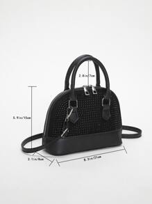 時尚、極簡、休閒風格,純色女士pu皮手提包配鑽石裝飾肩袋,女孩、少女休閒斜挎包 - 黑色 - 查看 2