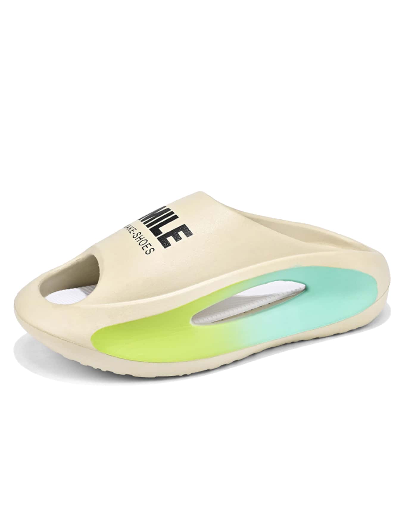 Men Letter Graphic Cut Out Slides, Fashion Summer EVA Slides - Khaki - View 1