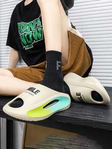 Men Letter Graphic Cut Out Slides, Fashion Summer EVA Slides - Khaki - View 3