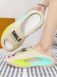 Men Letter Graphic Cut Out Slides, Fashion Summer EVA Slides - Khaki - View 4