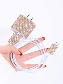 3入組水鑽裝飾充電頭保護和數據線保護頭套裝 - 金色 - 查看 4