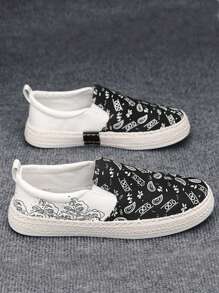 Men Paisley Pattern Slip On Canvas Shoes, Sporty Outdoor Sneakers - Multicolor - View 1