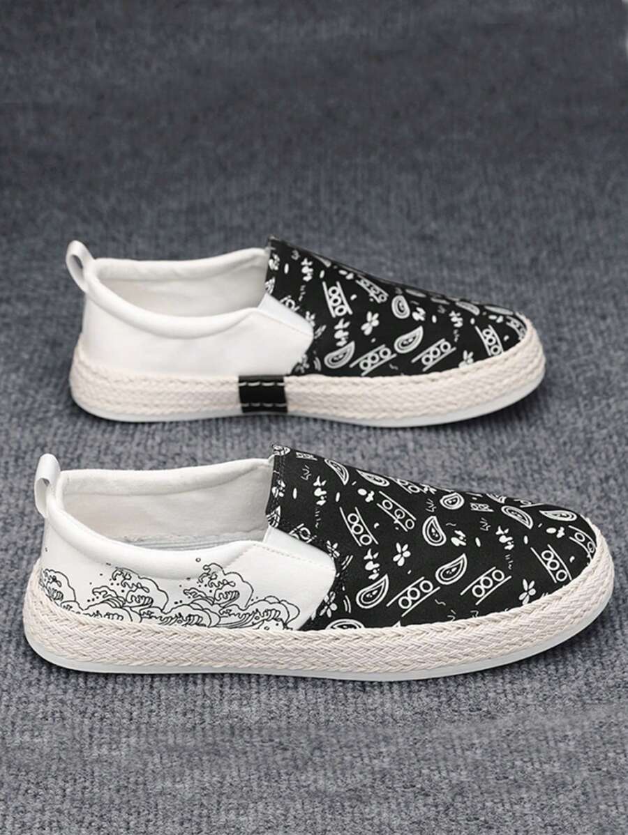 Men Paisley Pattern Slip On Canvas Shoes, Sporty Outdoor Sneakers - Multicolor - View 1