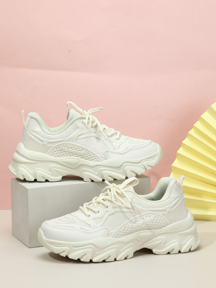 運動老爹鞋適用於男士字母圖案前綁帶運動鞋